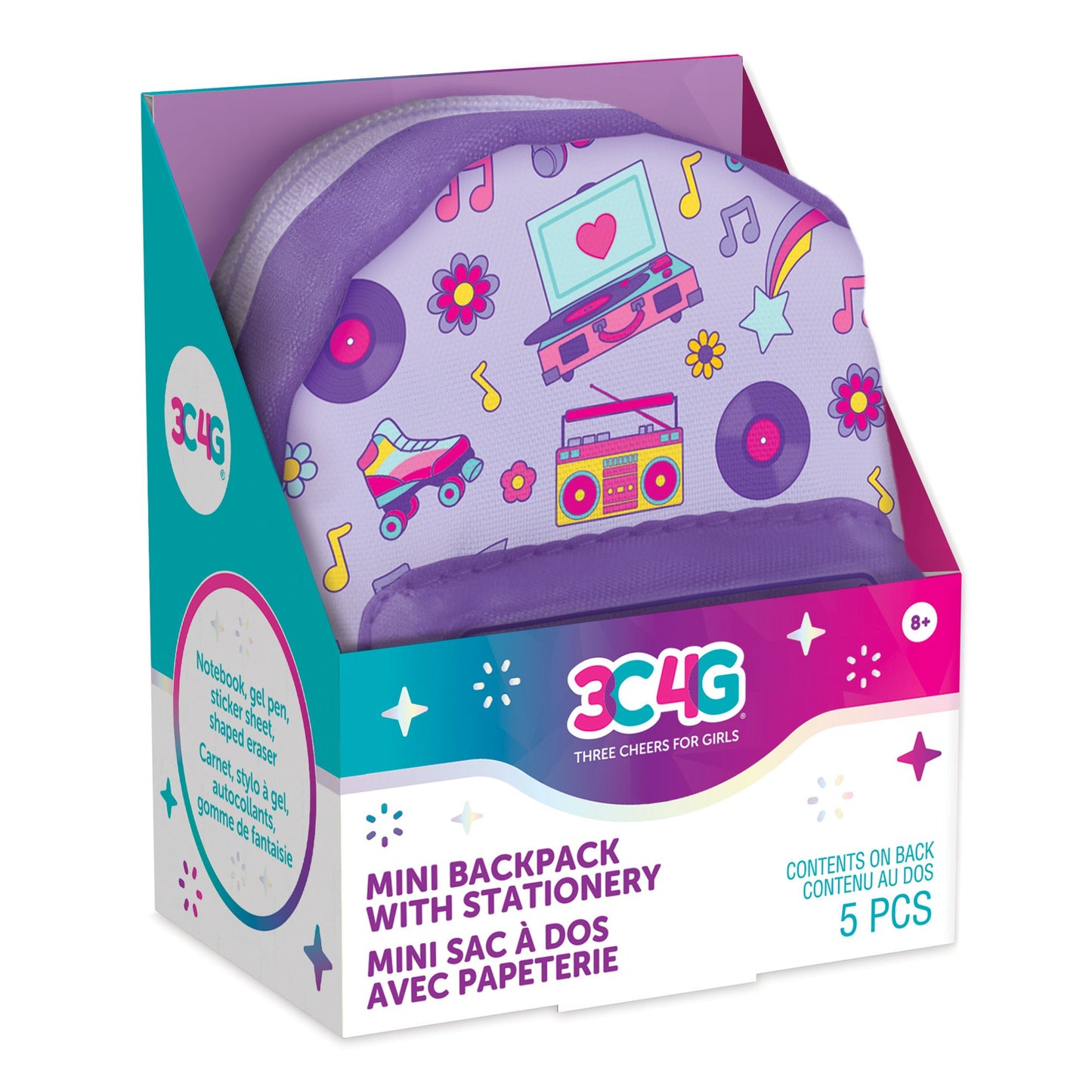 תיק גב וכלי כתיבה מיניאטורות בעיצוב רטרו