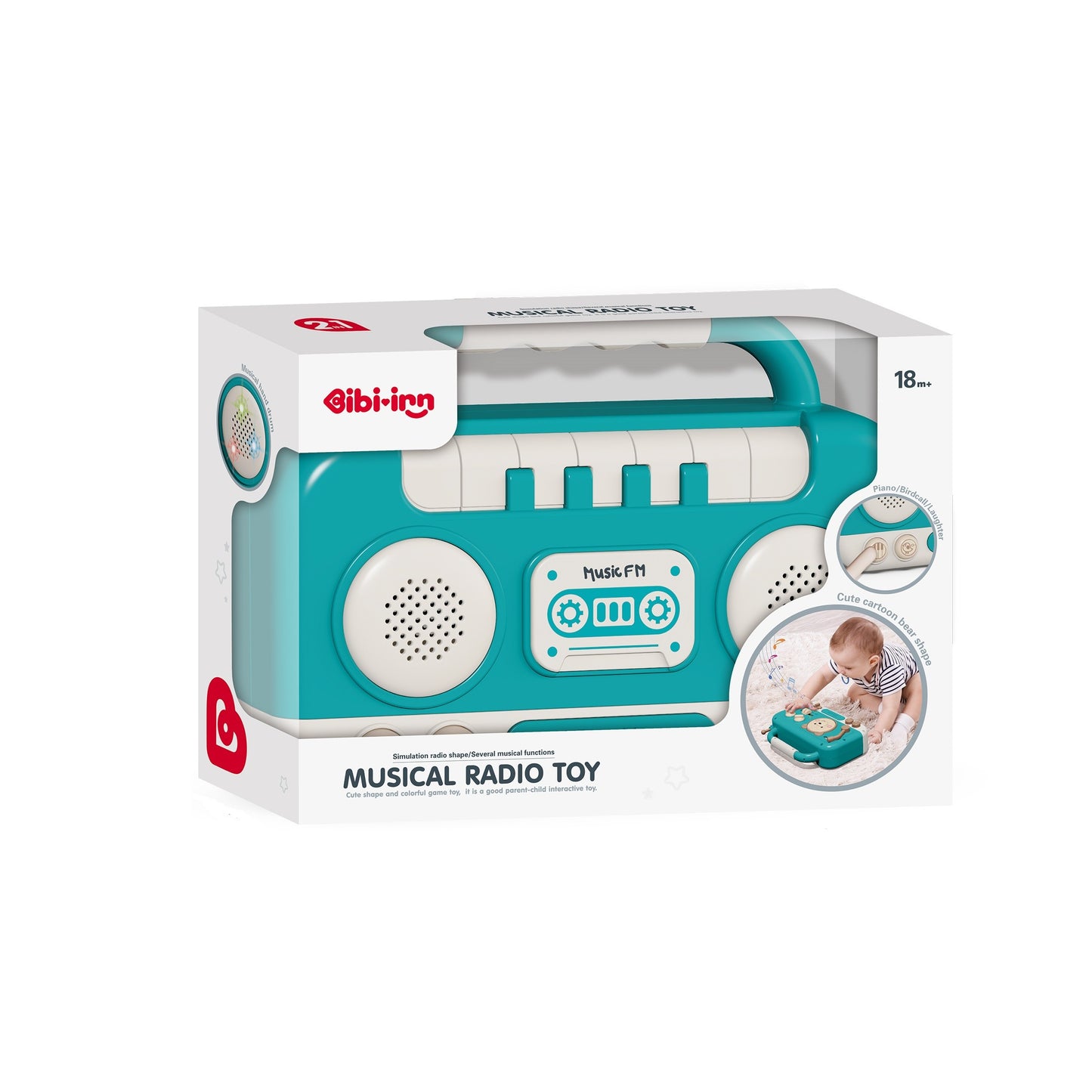 רדיו נייד כחול לפעוטות עם צלילים ומוזיקה