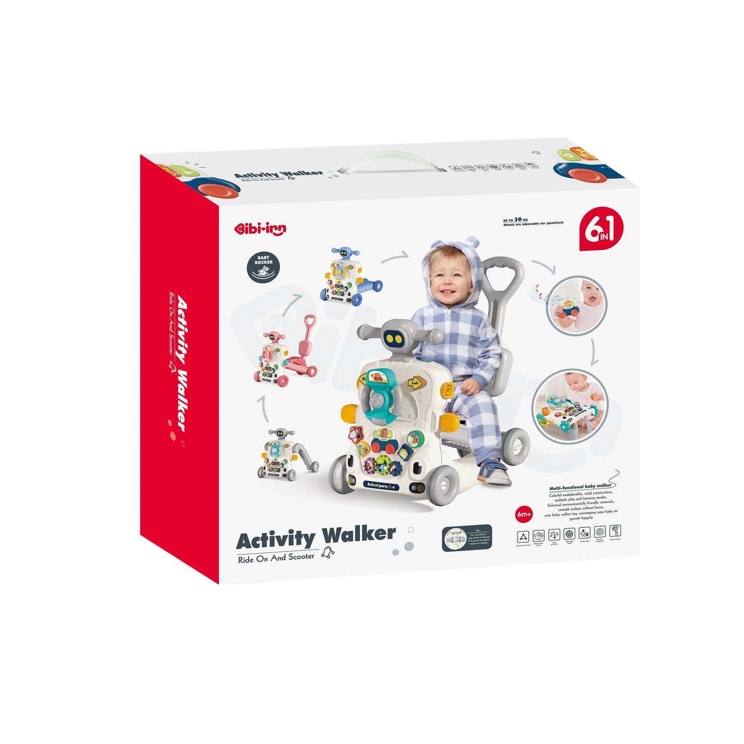 הליכון חינוכי כחול עם ידית דחיפה 6 מצבים