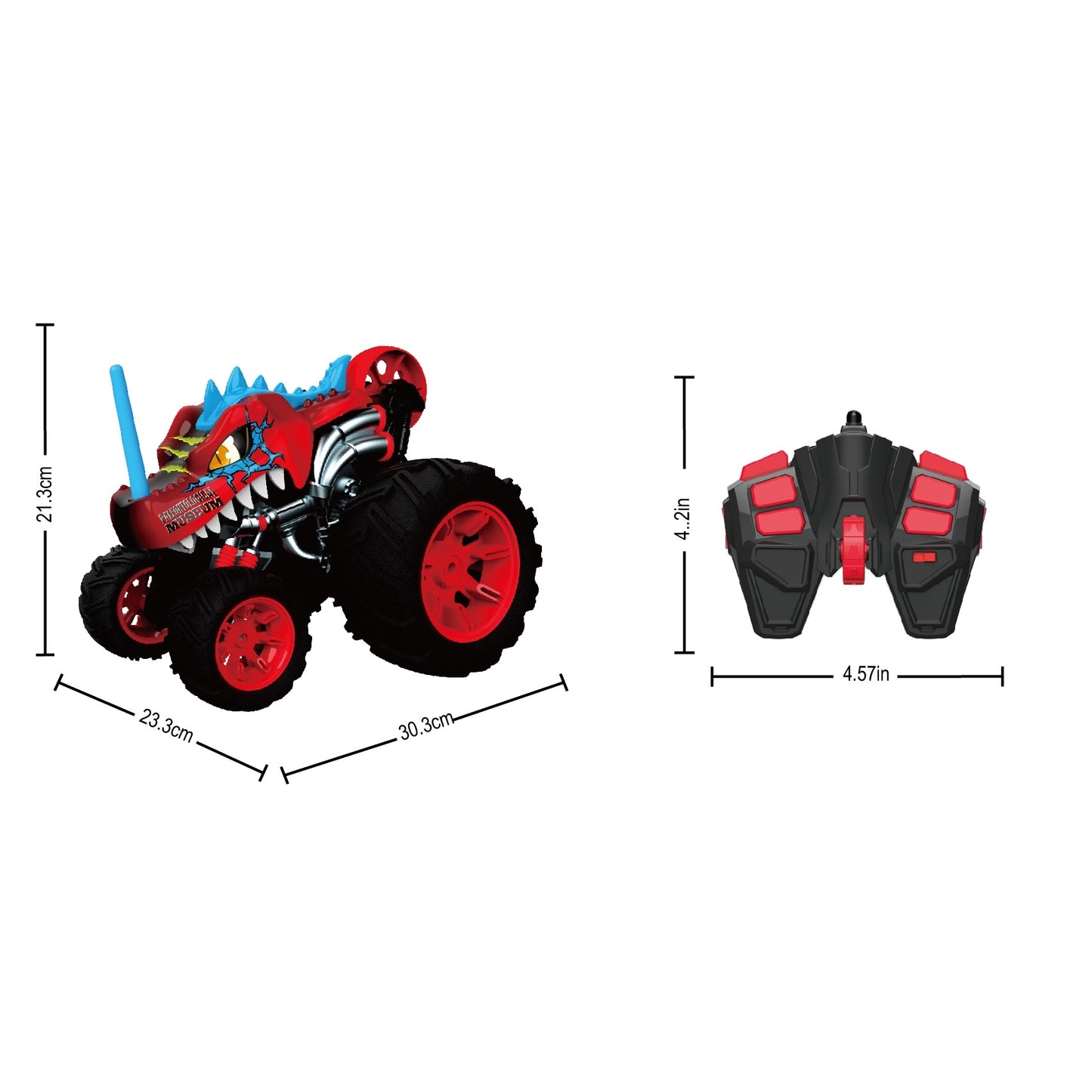 מכונית על שלט דינוזאור פעלולים 1:16 אדום