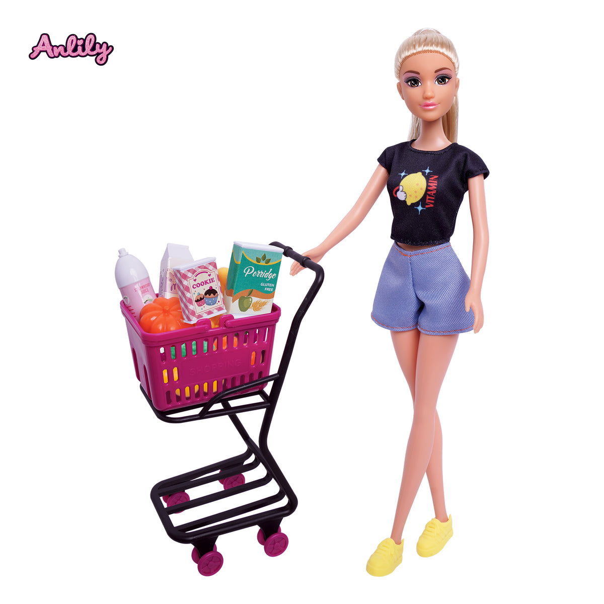 Doll with Shopping Cart 30 cm