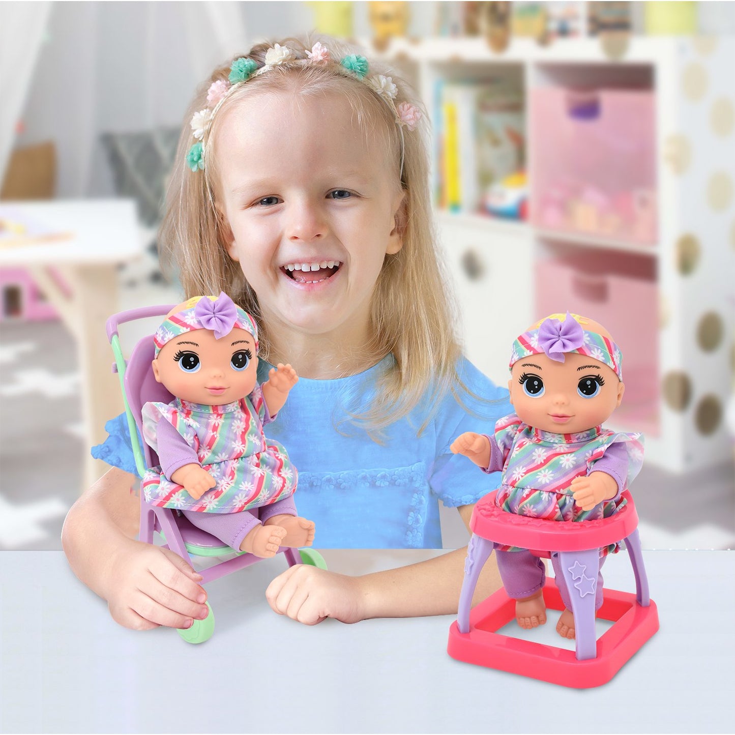 בובת תינוק 20 סמ עם עגלה והליכון