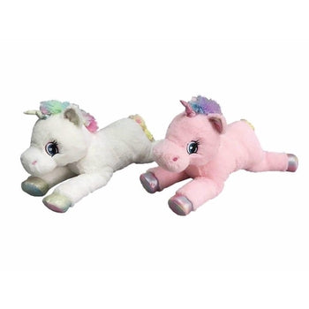 חד קרן פרווה שוכב לבן/ורוד 55 סמ