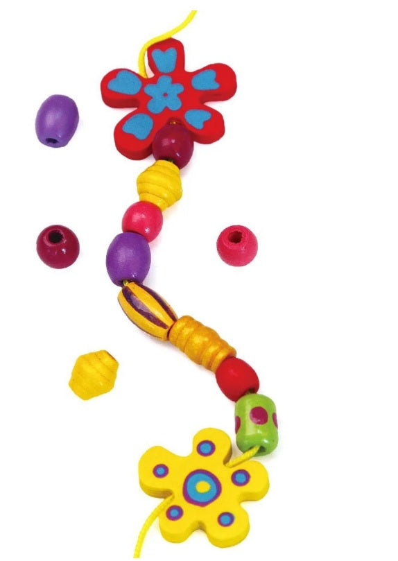 צעצועי עץ יצירת שרשרת חרוזים פרחים