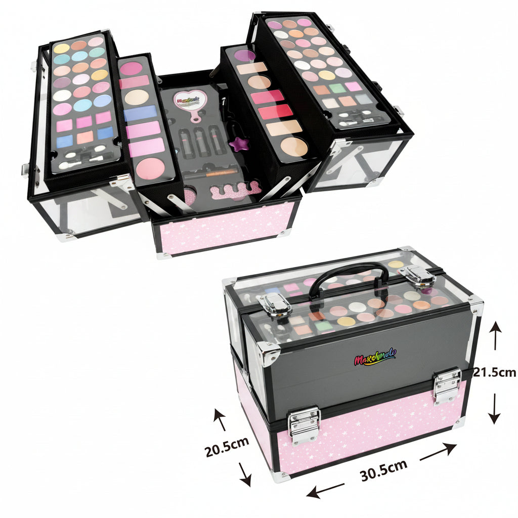 סט איפור מזוודה ורודה תלת שכבתי