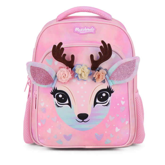 Pink Floral Deer Kindergarten Bag Set