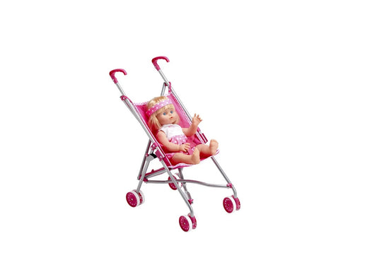 עגלון טיולון לבובה בצבע ורוד - מטריה