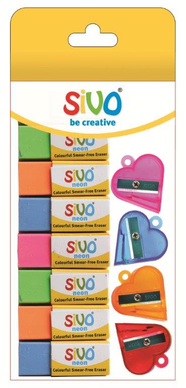 ערכת מחקים צבעוניים ומחדדים לב