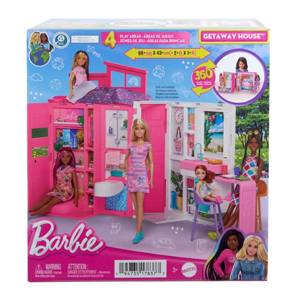 בית בובות ברבי מתקפל עם 4 אזורי משחק