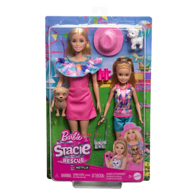 בובות ברבי וסטיסי סיסטר עם 2 כלבי חיות מחמד ואביזרים