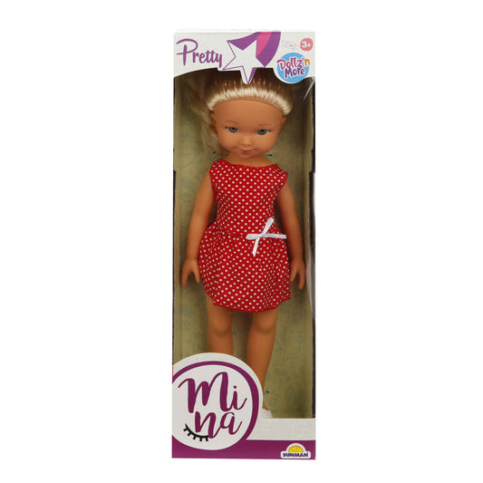 בובה מינה היפה 35 סמ שמלה נקודות