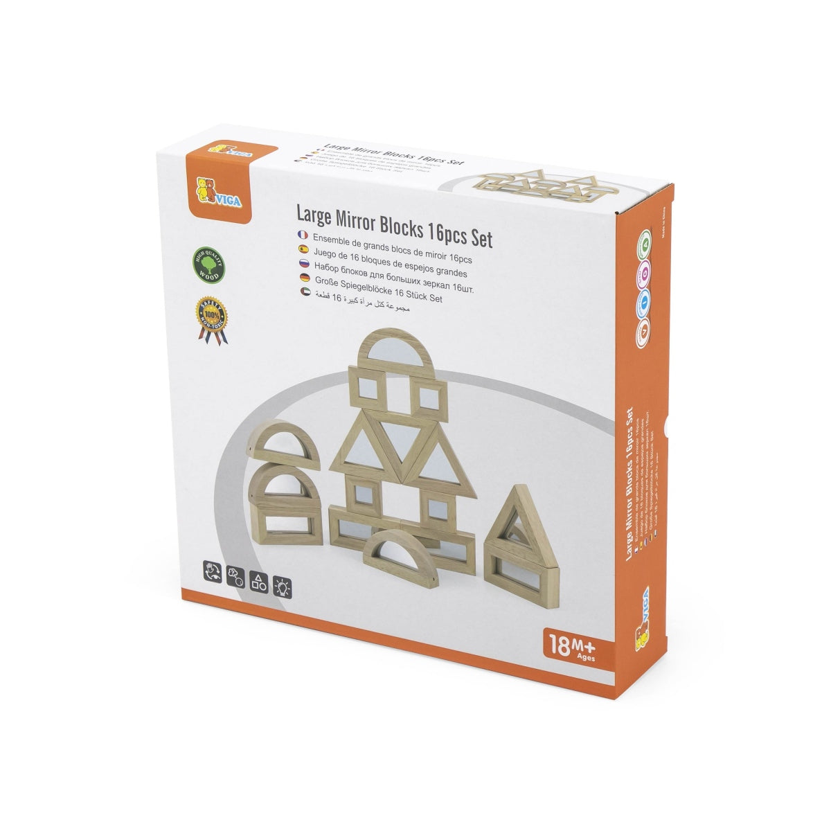 ערכת לבנים עם מראה צעצועי עץ VIGA