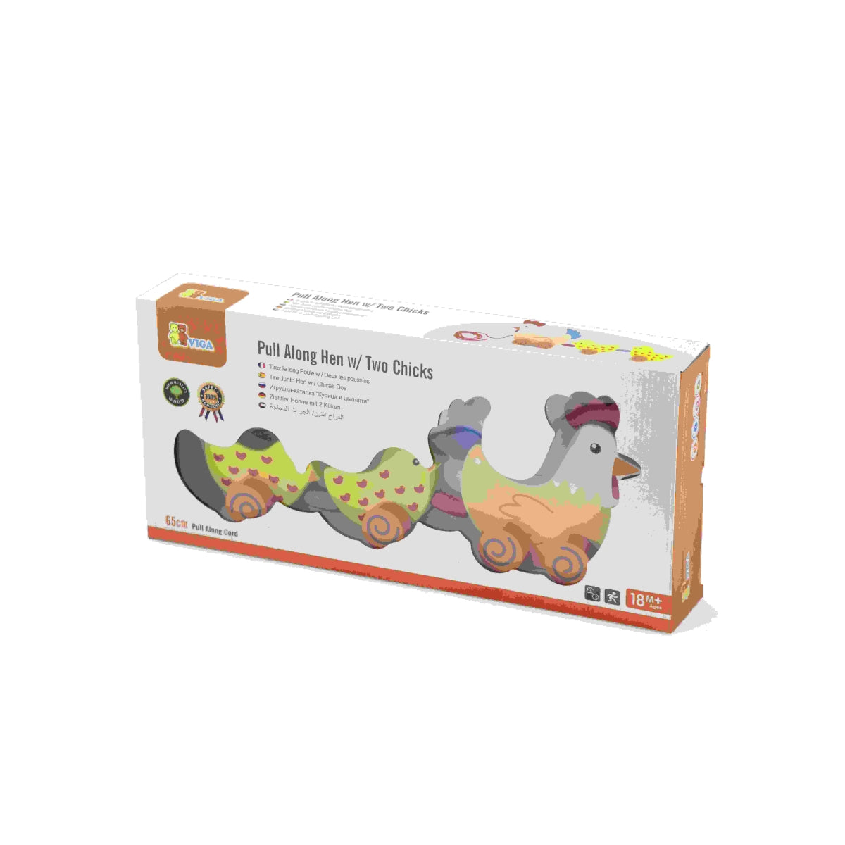 משחק מעודד הליכה תרנגול ואפרוחים צעצועי עץ VIGA