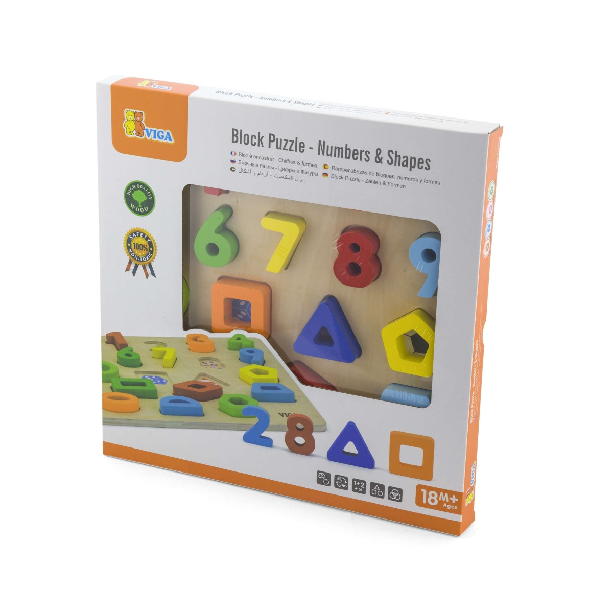 פאזל בלוקים מספרים וצורות צעצועי עץ VIGA