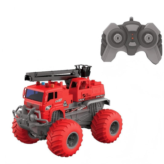 משאית בנייה אדומה עם אורות וצלילים