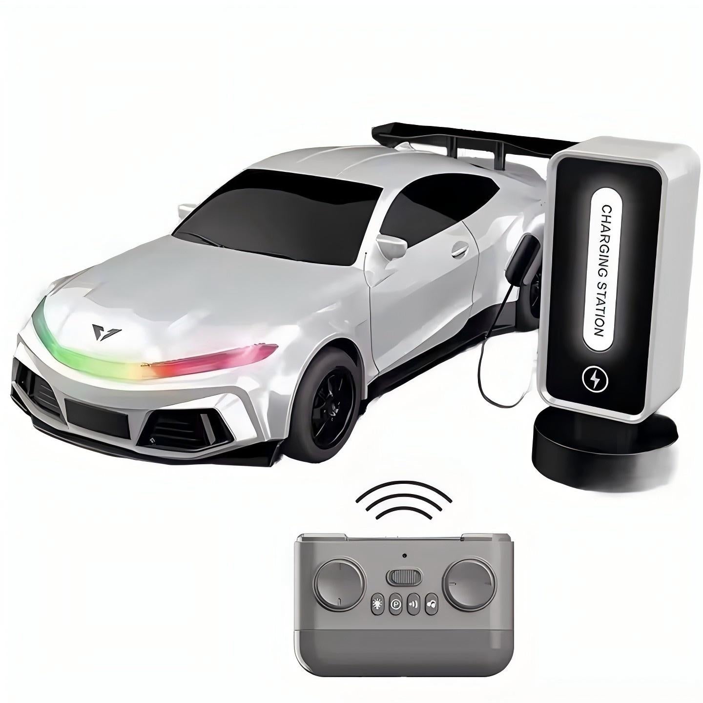 מכונית ספורט לבנה על שלט