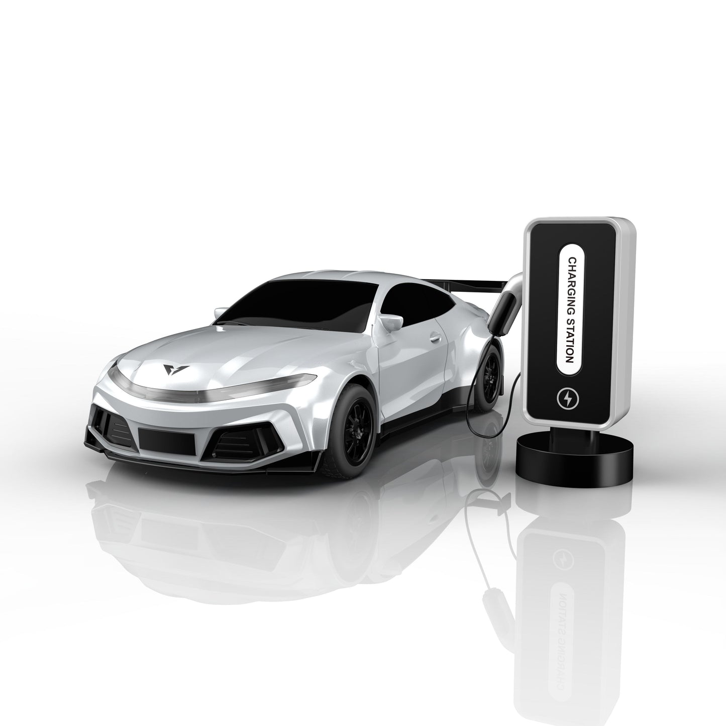 מכונית ספורט לבנה על שלט