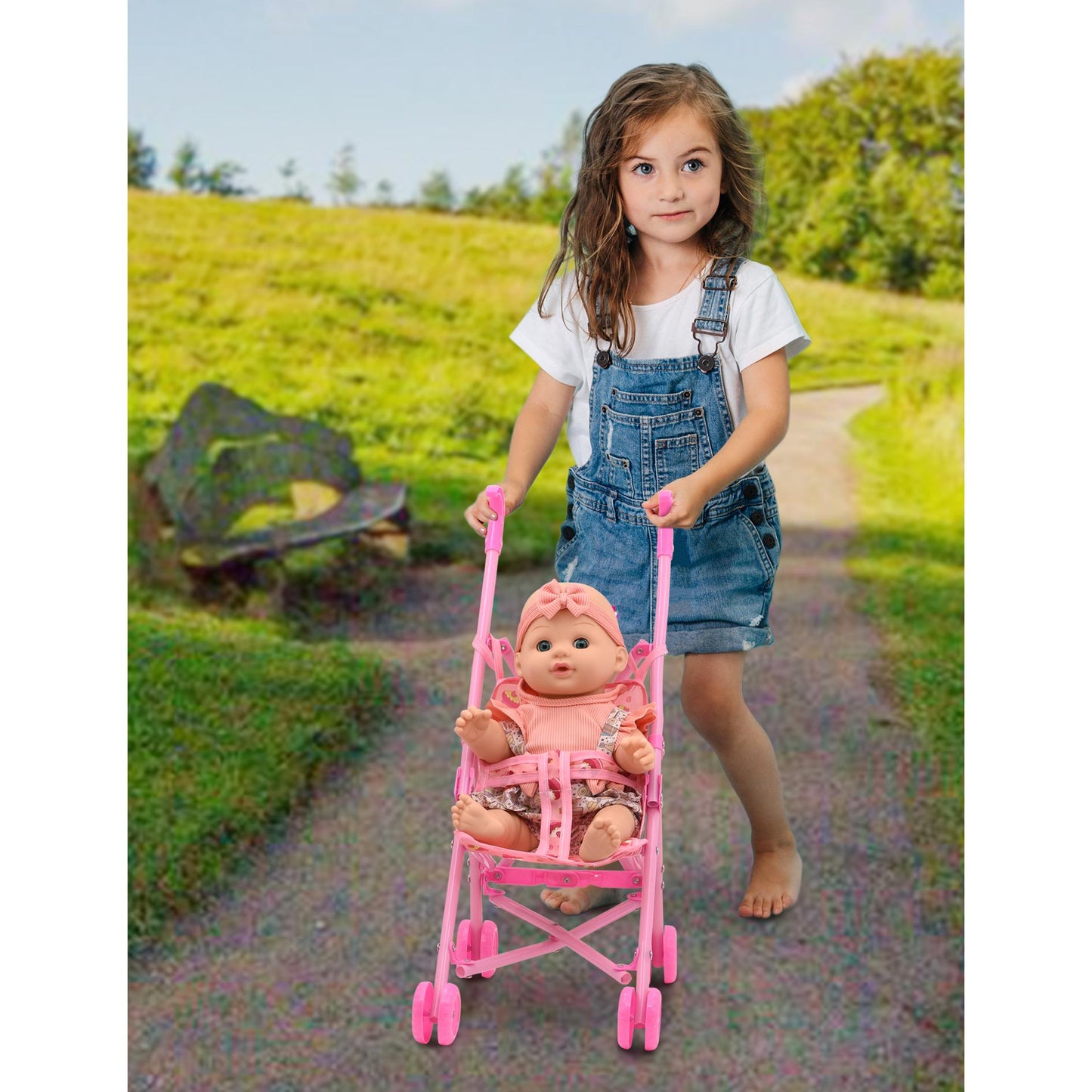 בובת תינוק 35 סמ עם עגלת טיולון