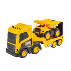 Truck carrying an excavator
