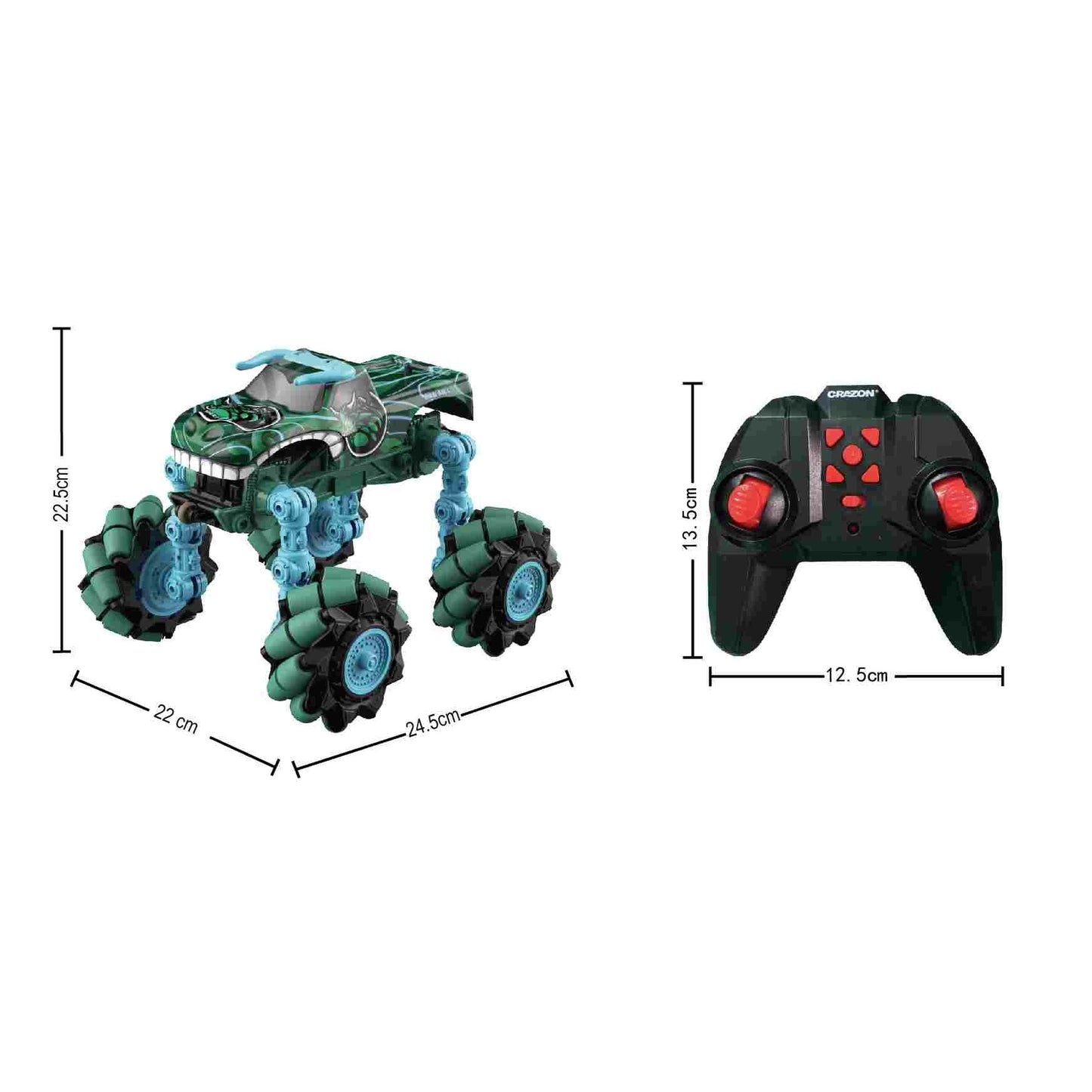 מכונית על שלט 1:18 גלגלי דריפט כחול - ירוק