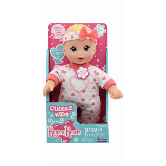 בובת תינוק צוחקת 20 סמ אוברול לבבות ורוד