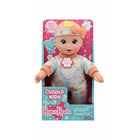 Laughing baby doll, 20 cm, blue hearts overall