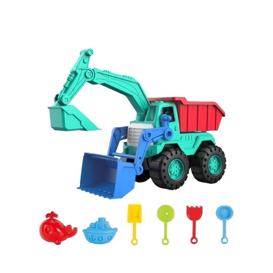 משאית עם כף ודחפור ואביזרי חול 7 חלקים