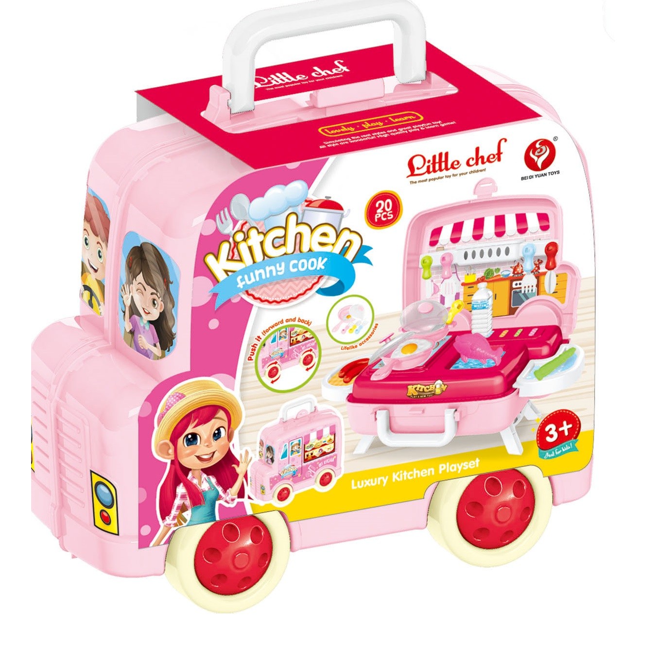 מזוודת השף הצעיר בצורת מכונית 19 חלקים