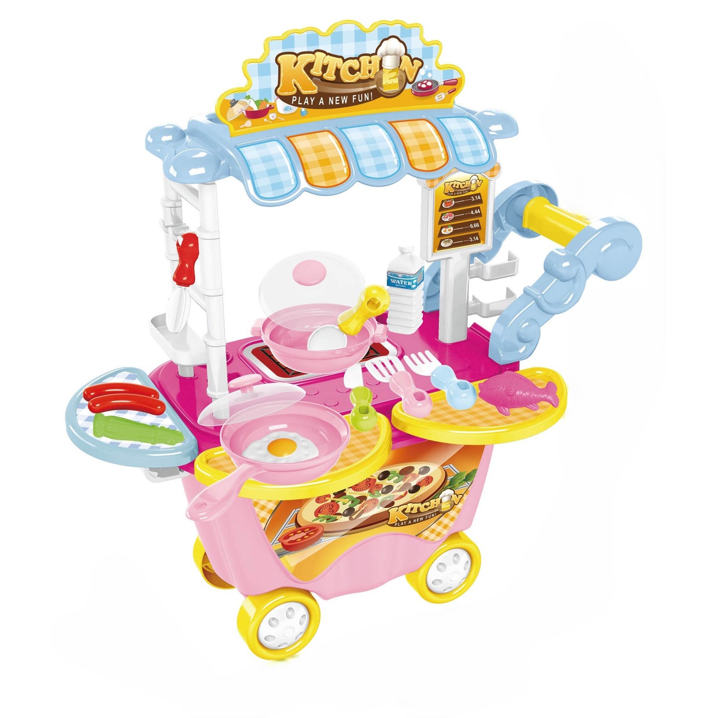 עגלת מטבח ורוד על גלגלים 26 חלקים