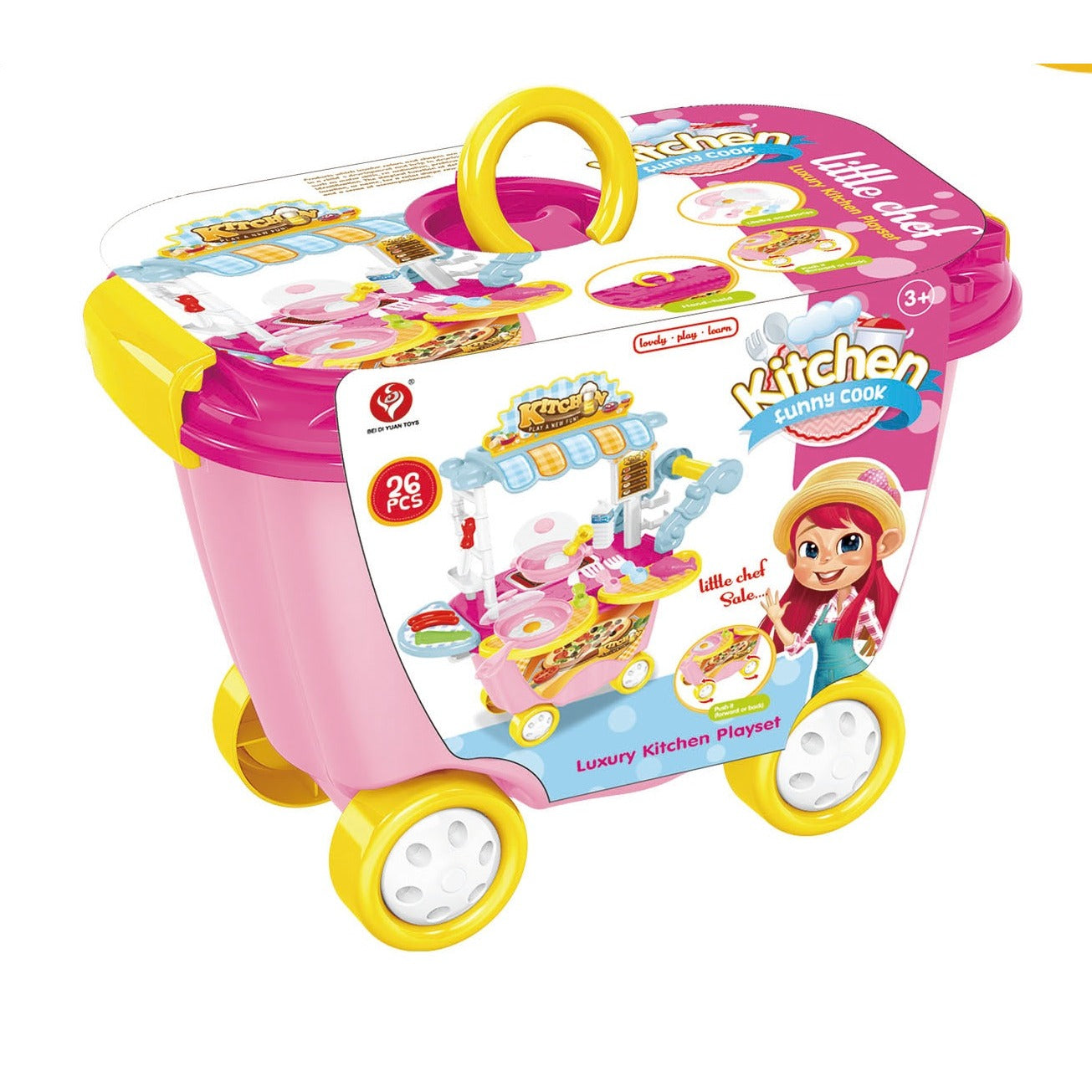 עגלת מטבח ורוד על גלגלים 26 חלקים