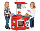 Red toy kitchen for kids with accessories