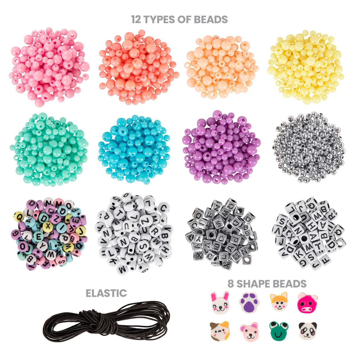 Pastel beads, animal beads, and alphabet beads kit