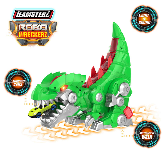 מגה רקס ירוק עם אורות וצלילים ומכונית