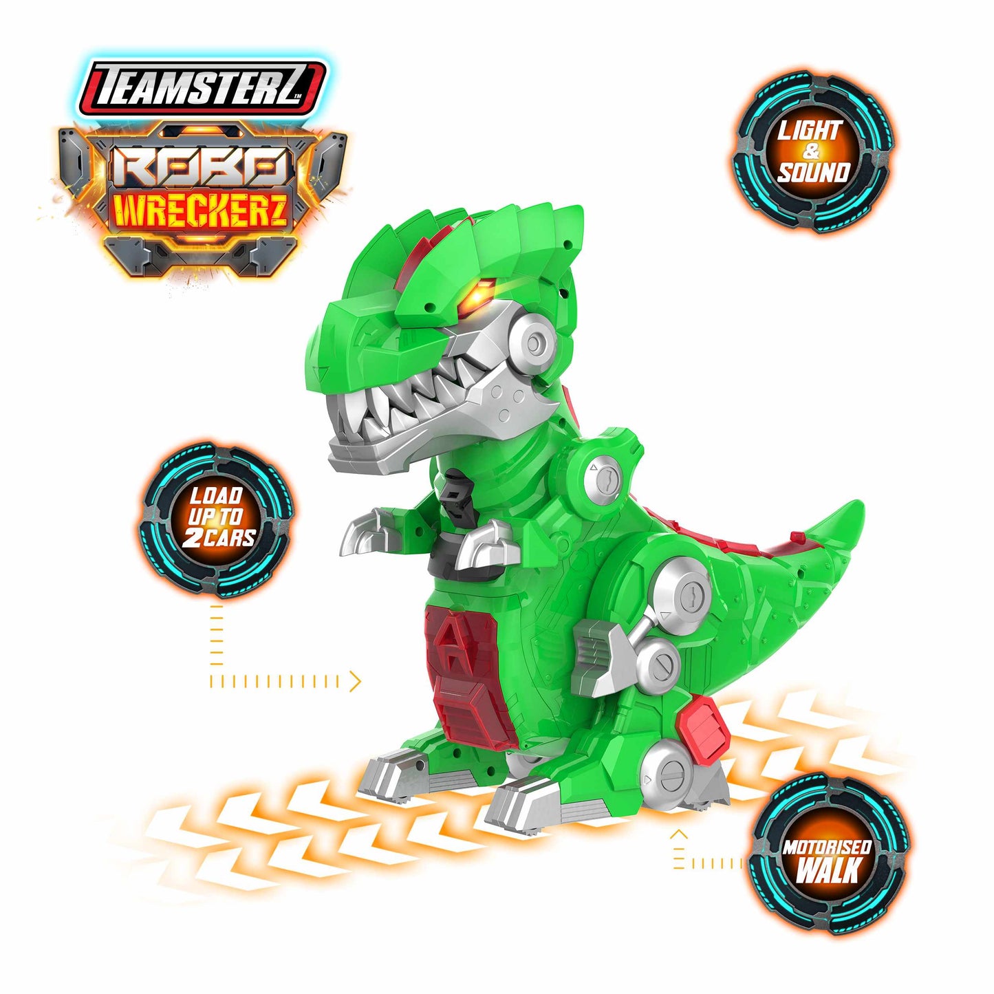 מגה רקס ירוק עם אורות וצלילים ומכונית