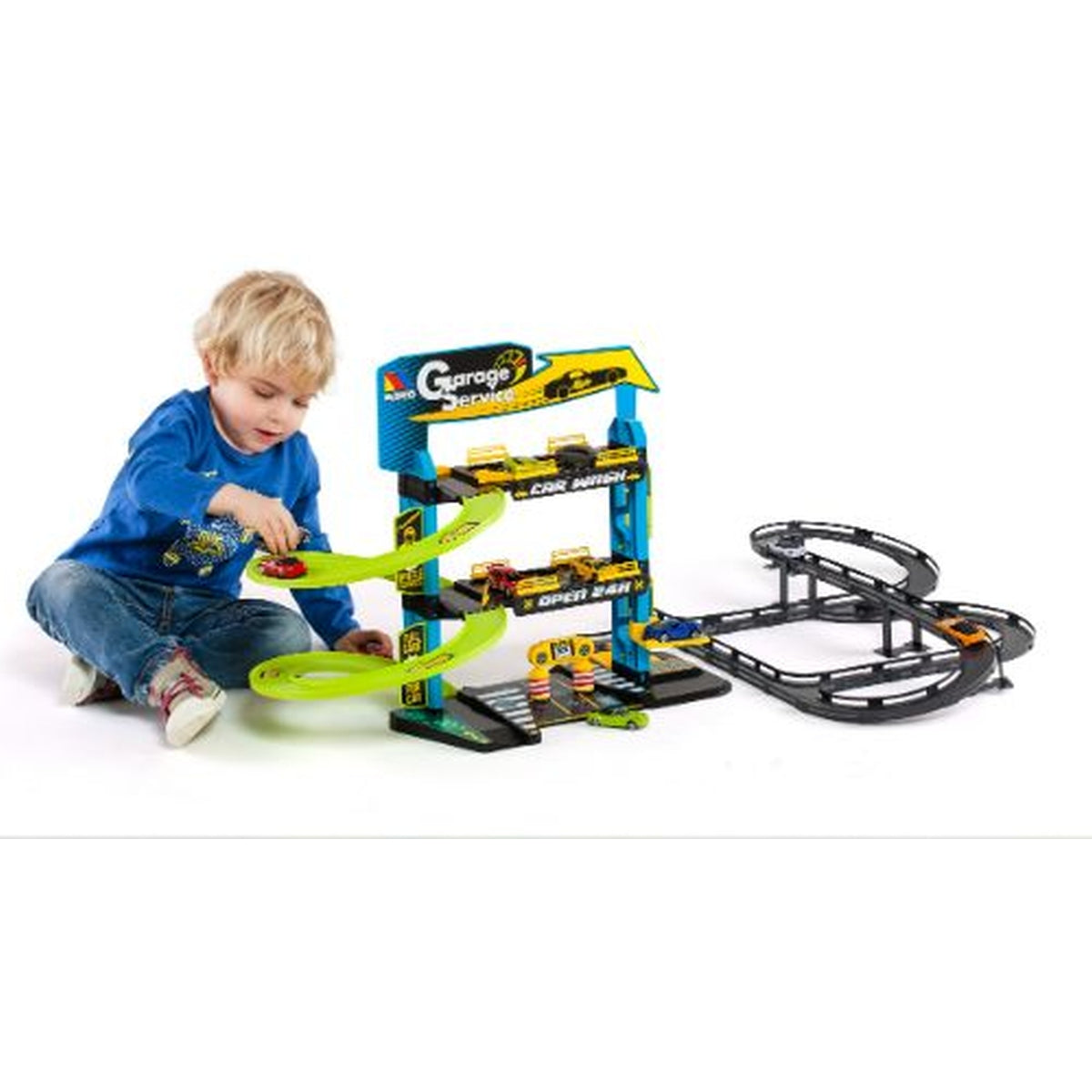 חניוך מוסך 3 קומות + מסילות + 5 מכוניות