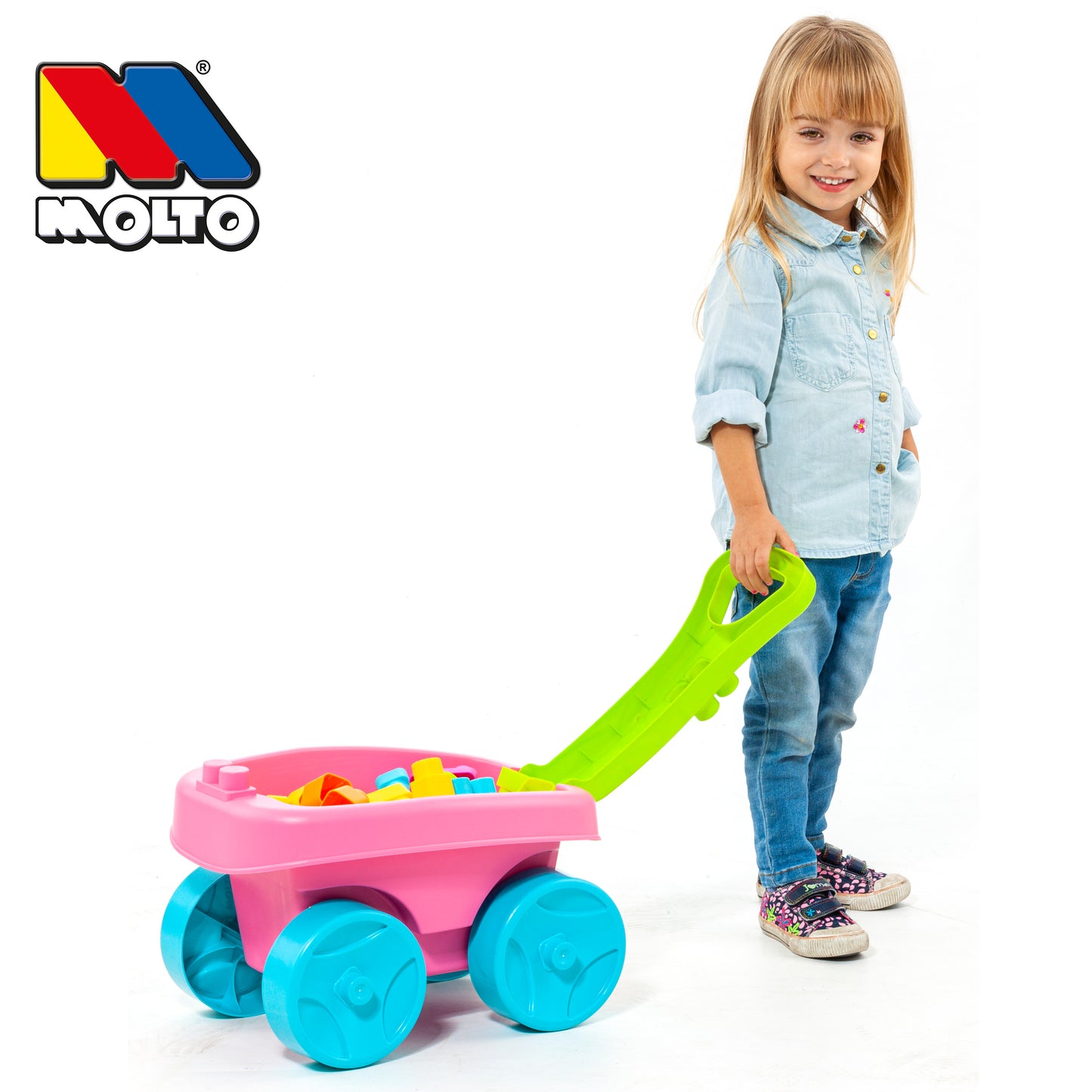 עגלת ילדים ורודה עם קוביות