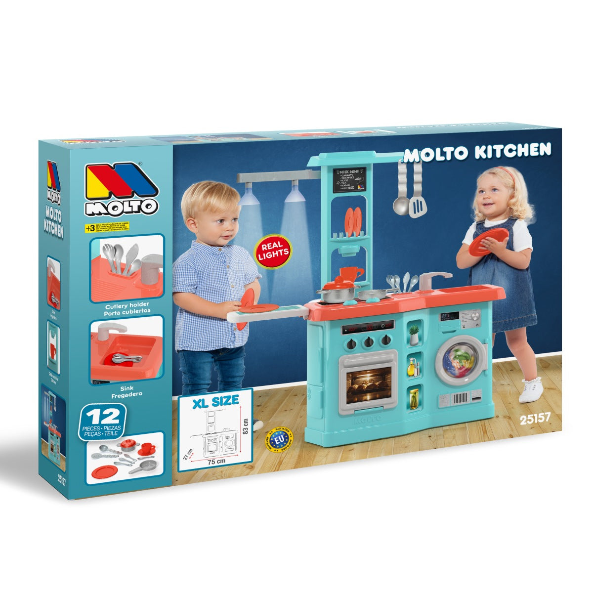 מטבח עם אביזרים ומנורות לילדים