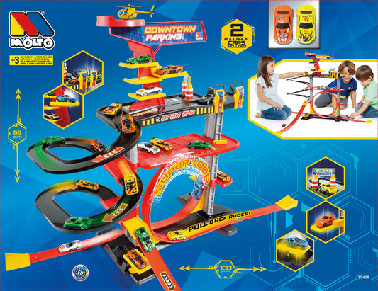 חניון מכוניות עם 5 קומות לולאה ו-2 מכוניות