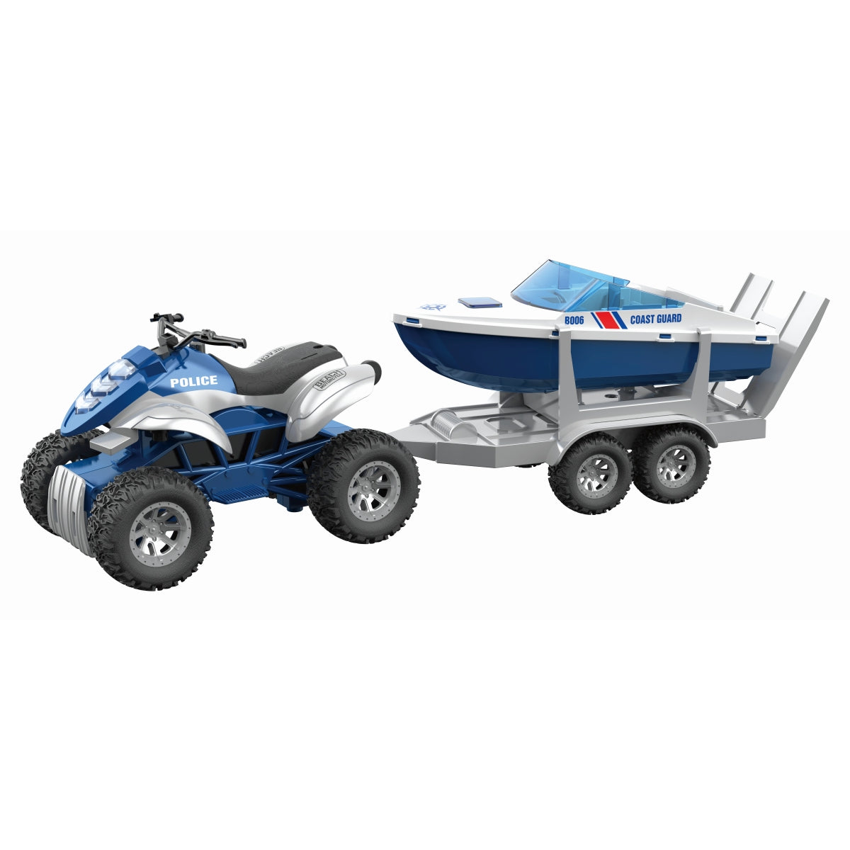 Police ATV with Trailer and Boat, Lights and Sounds, 1:16