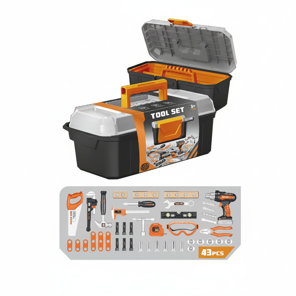 Toolbox tool set with electric drill, 43 pieces