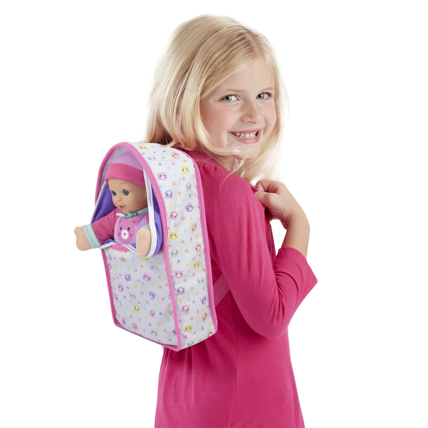 בובת תינוק 25 סמ במנשא גב