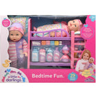 A pair of 30 cm dolls with bunk beds and accessories