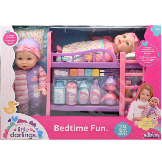 זוג בובות 30 סמ עם מיטת קומותיים ואביזרים