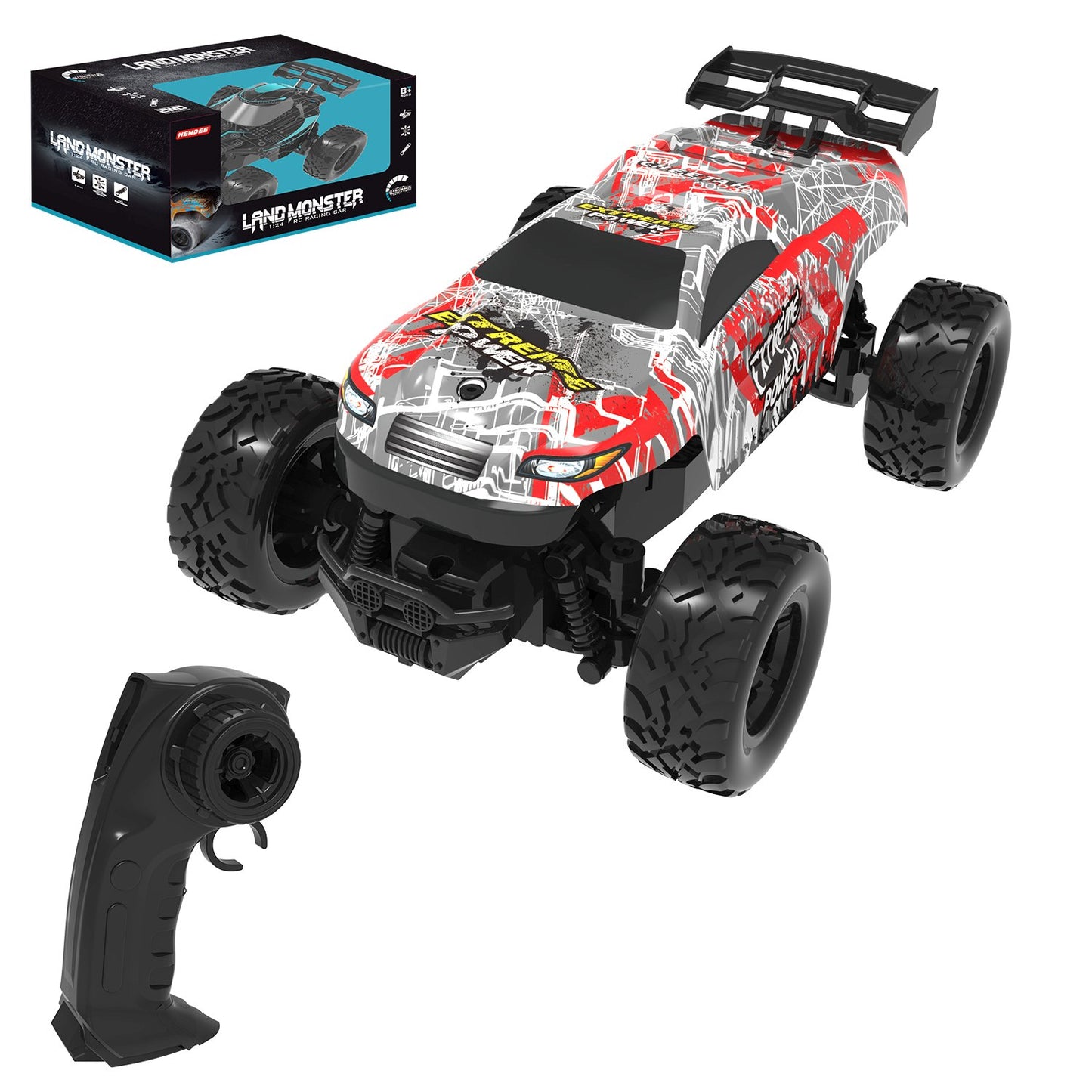 מכונית מונסטר אדומה 1:24 עם שלט רחוק