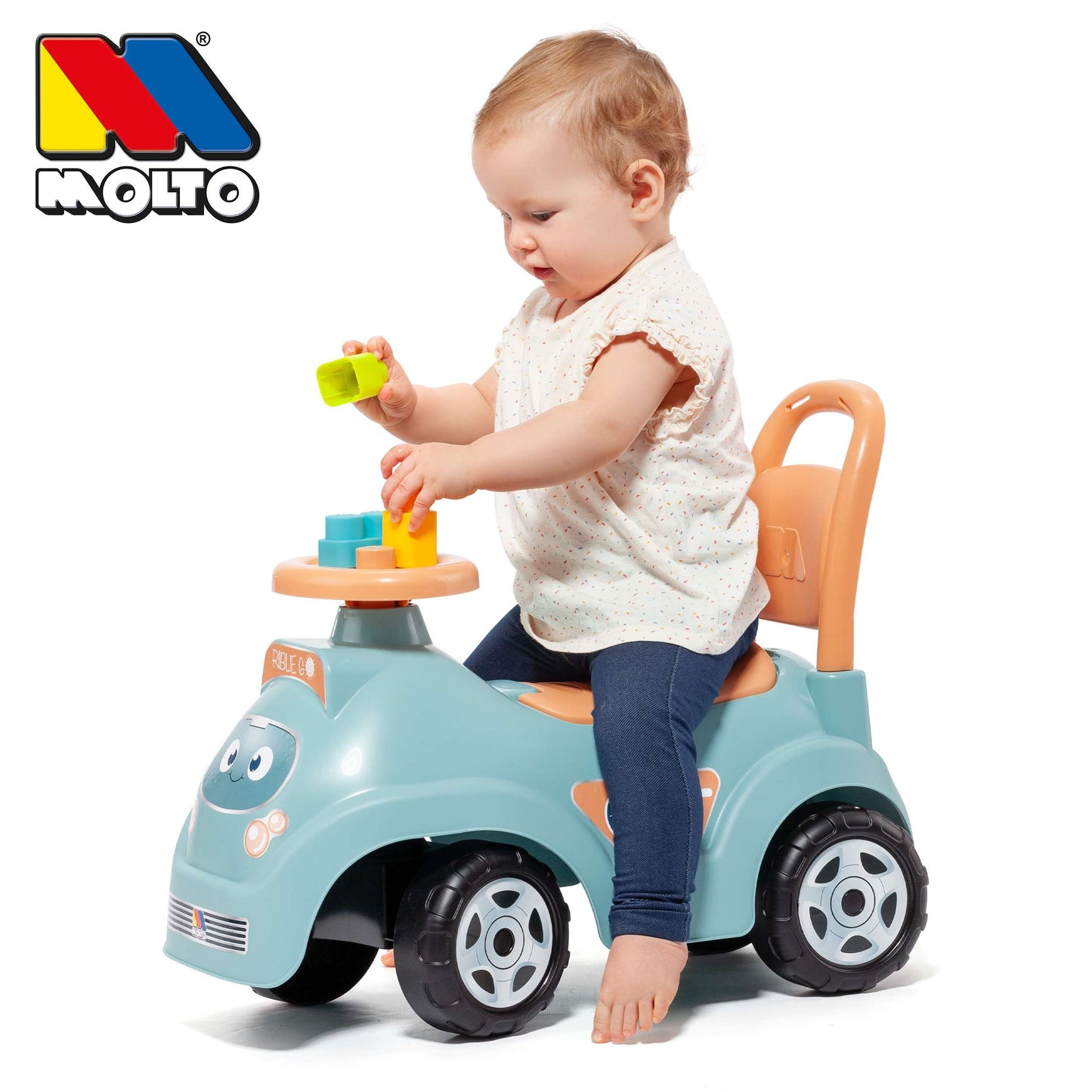 צעצוע רכיבה כחול 2 ב-1 עם בלוקים