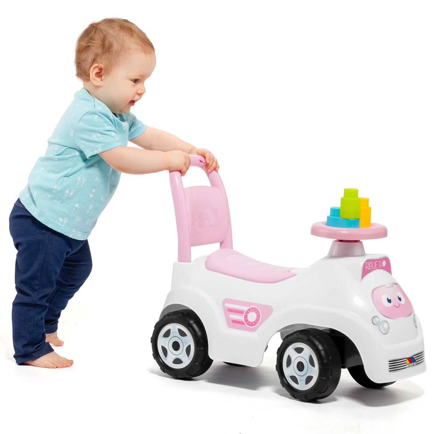 צעצוע רכיבה ורוד 2 ב-1 עם בלוקים