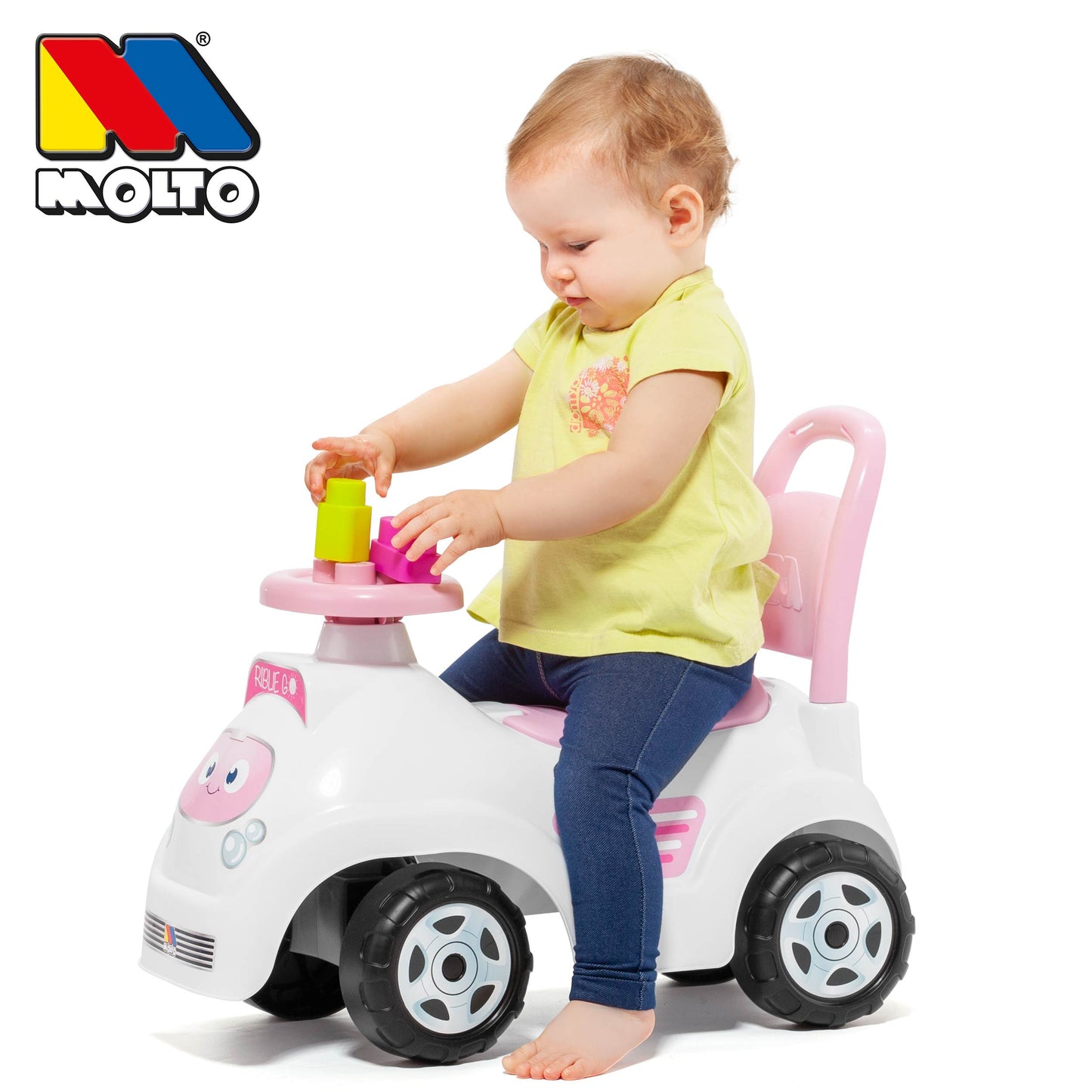 צעצוע רכיבה ורוד 2 ב-1 עם בלוקים