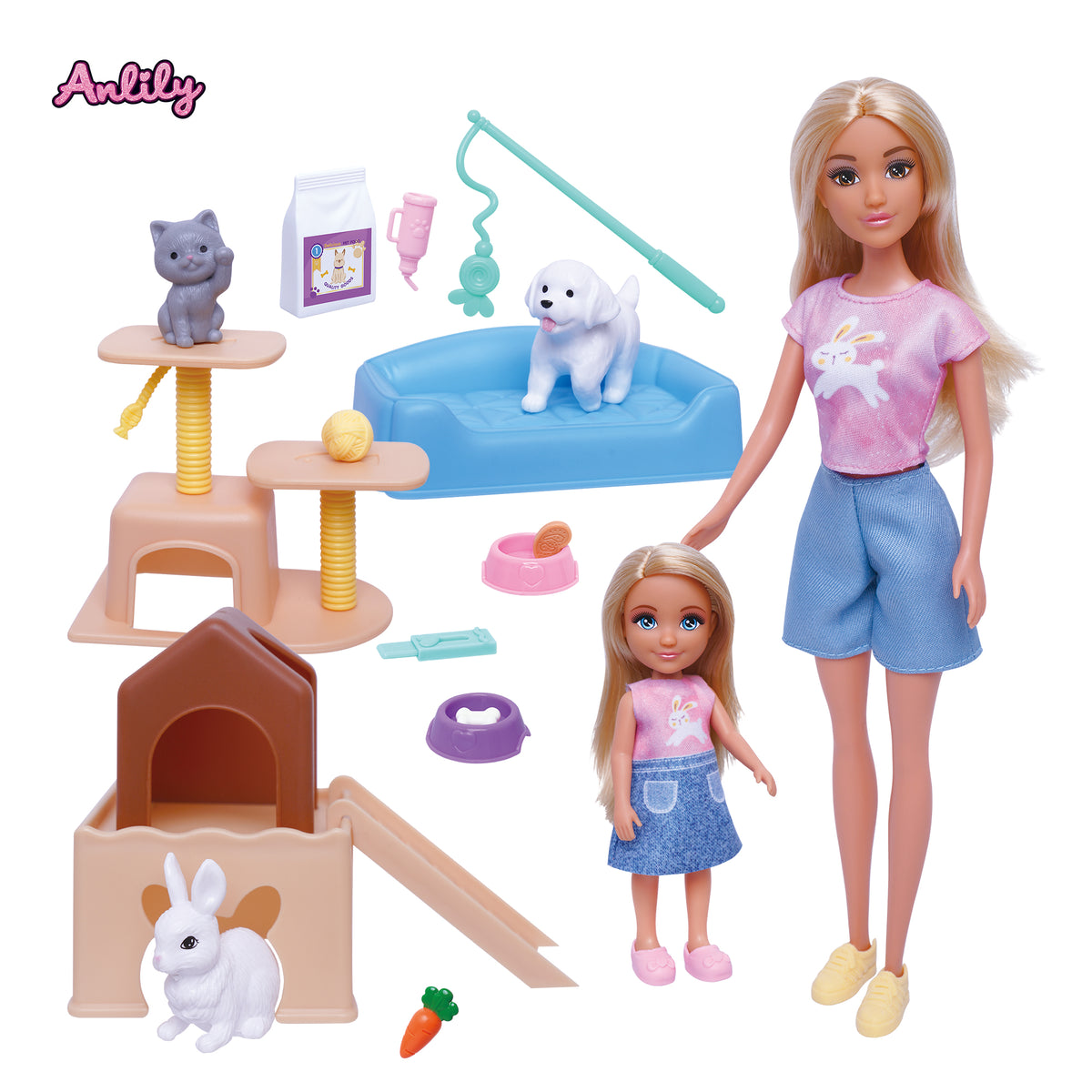 Doll and miniature doll with pet set 30 cm