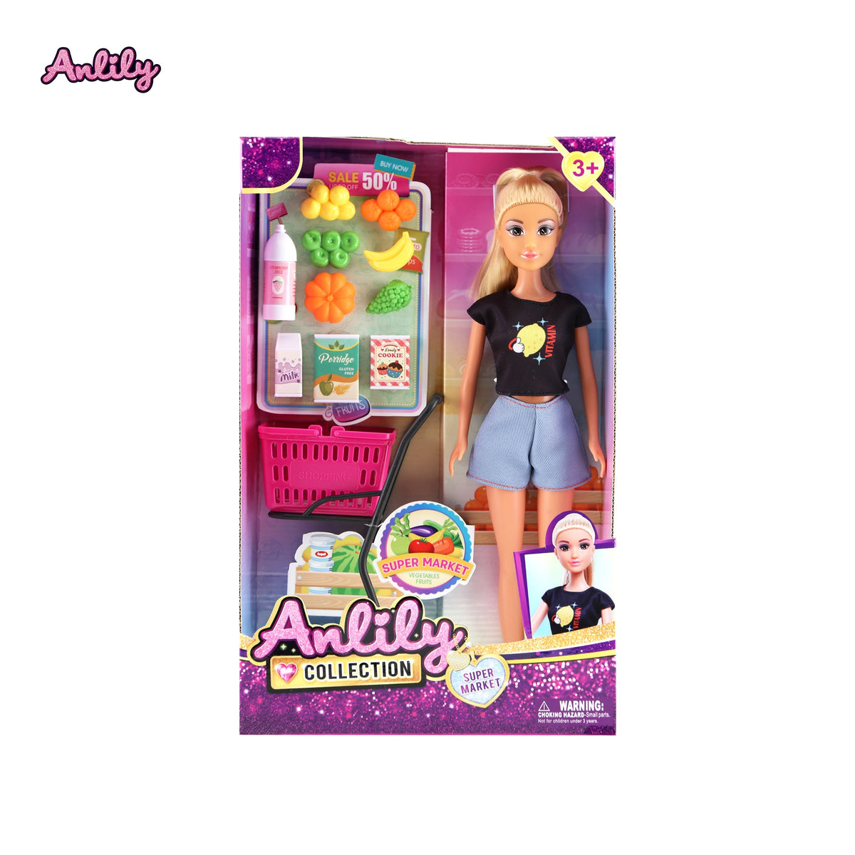 Doll with Shopping Cart 30 cm