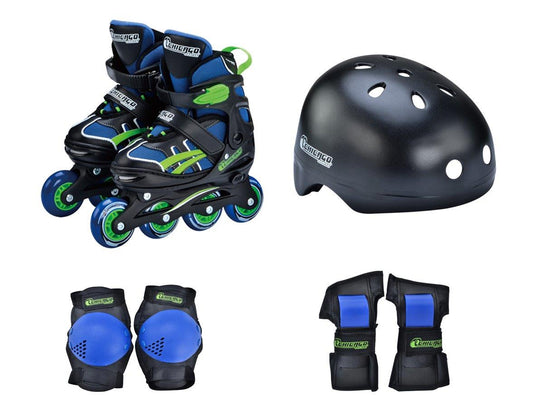 רולר בליידס לילדים סט מגינים וקסדה כחול
